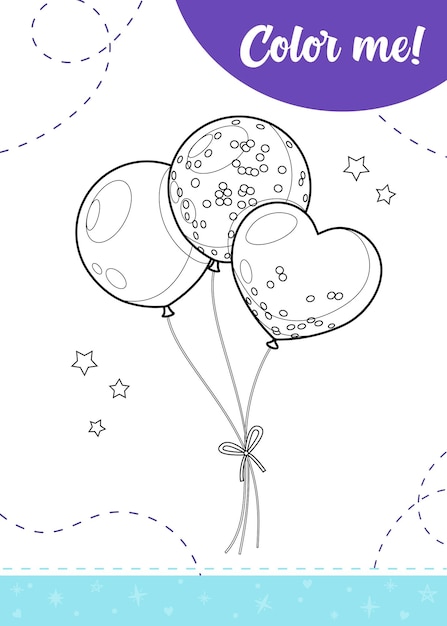 Coloring page for kids with cartoon holiday balloons different shapes