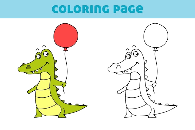 Pagina da colorare per bambini con coccodrillo