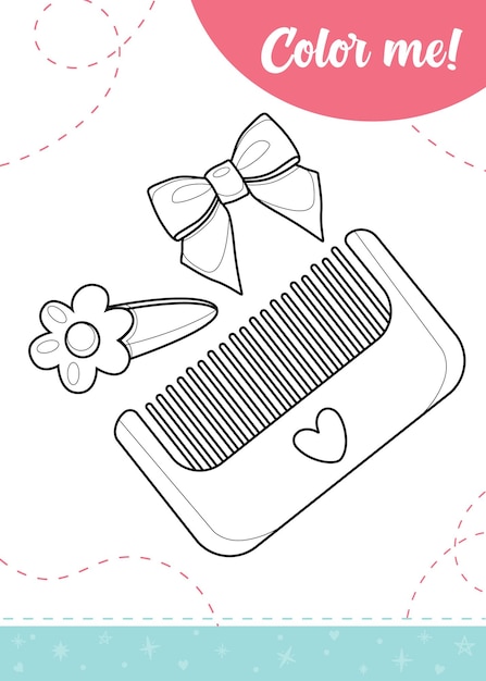 Coloring page for kids with girls hair accessories