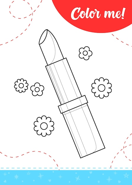 Vector coloring page for kids with girls lipstick