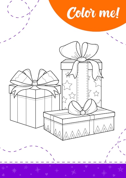 Coloring page for kids with holiday gifts