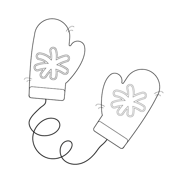 Coloring page Knitted mittens autumn winter Vector illustration