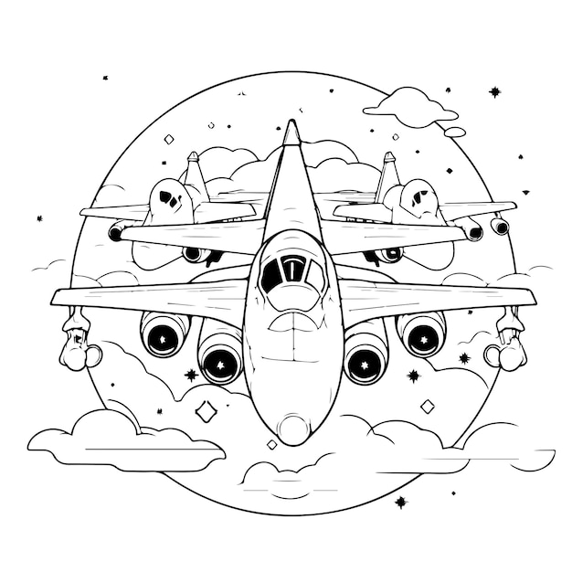 coloring page line drawing airplanes day