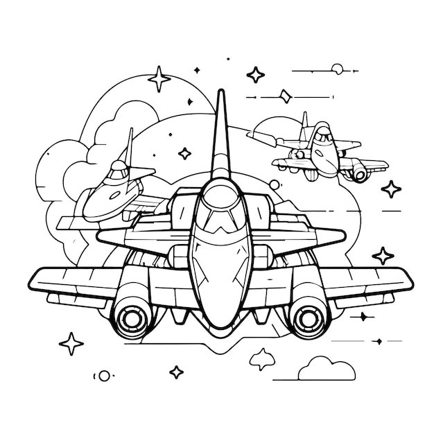 coloring page line drawing airplanes day