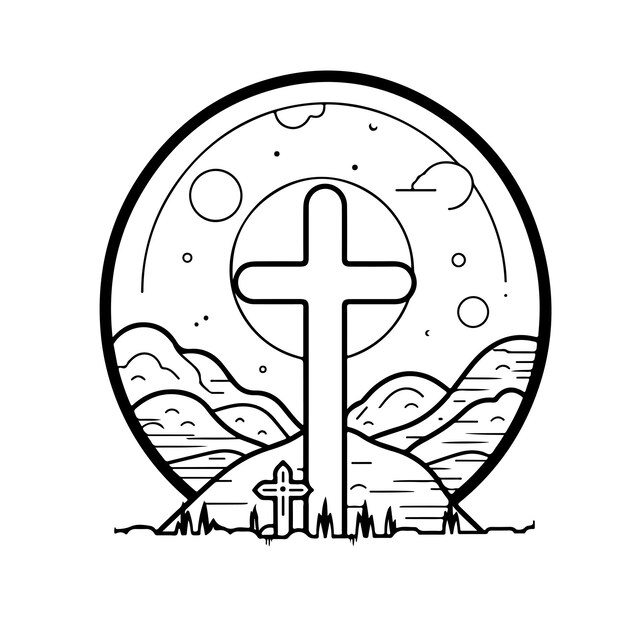 Vector coloring page line drawing happy good friday day