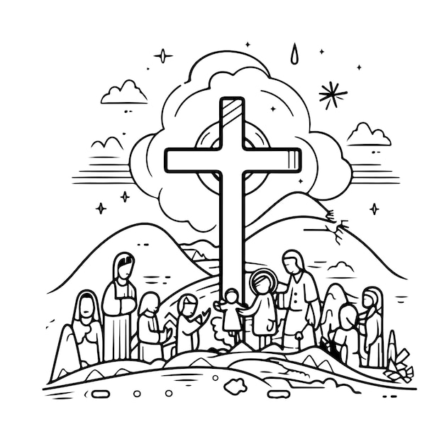 Vector coloring page line drawing happy good friday day