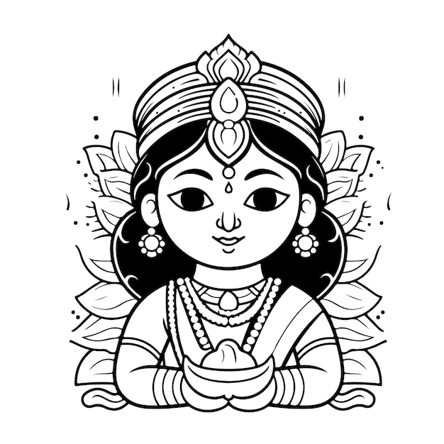 Vector coloring page line drawing krishna janmashtami day