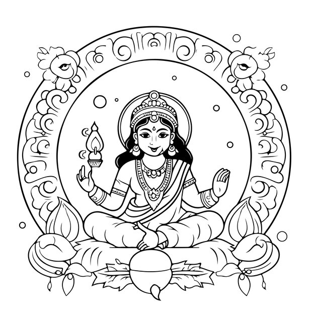 Vector coloring page line drawing krishna janmashtami day