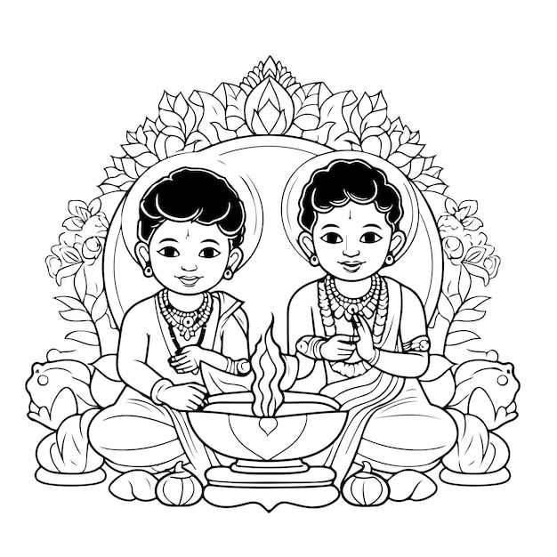 coloring page line drawing krishna janmashtami day