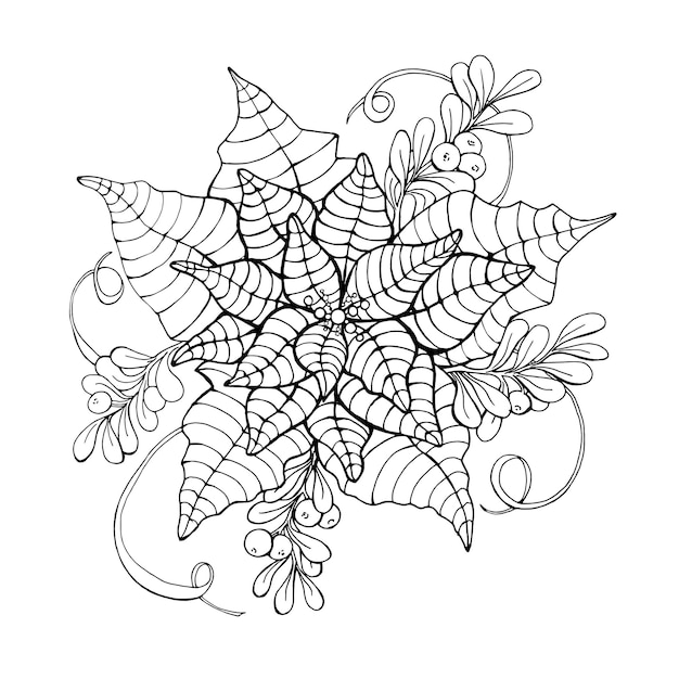 Vector coloring page meditative coloring page with christmas flower