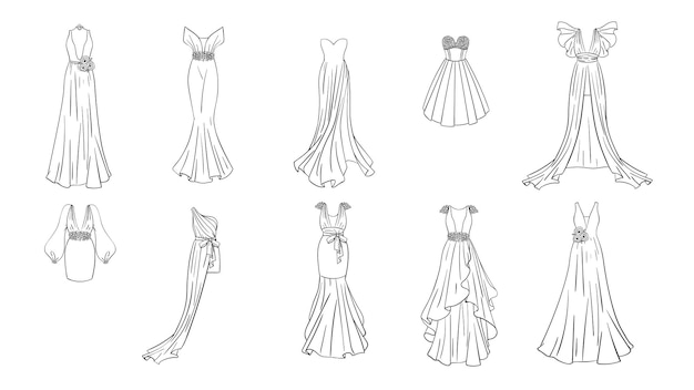 Coloring page modern and classic dresses