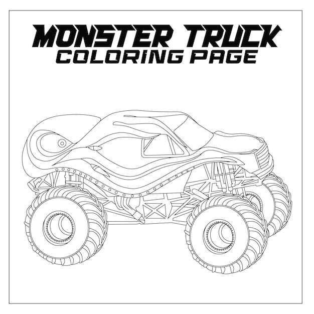 Vector a coloring page for monster truck with the words 