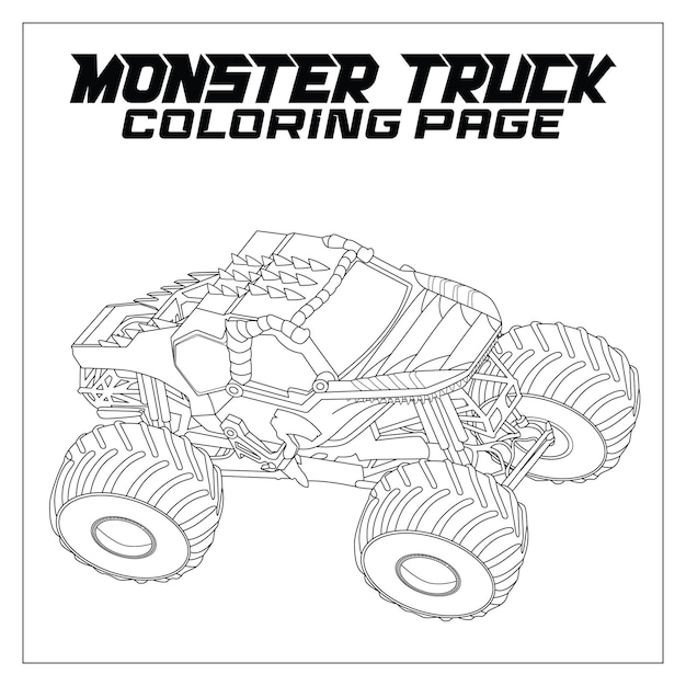 Vettore una pagina da colorare per monster truck con le parole pagina da colorare di monster truck.