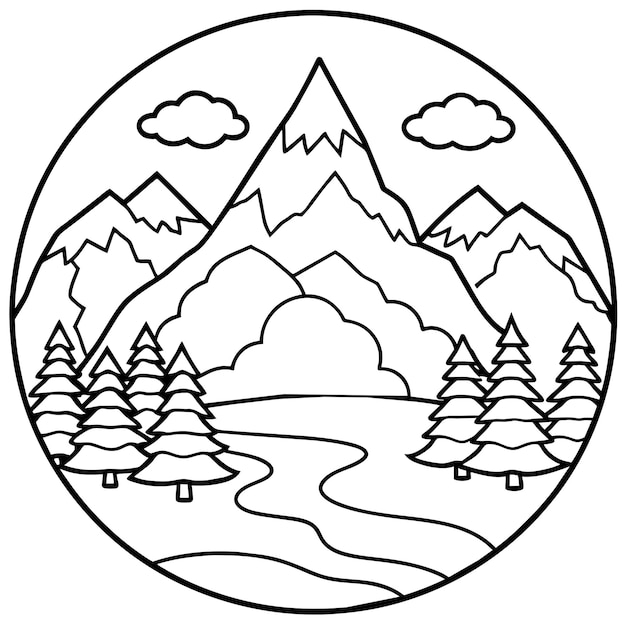 Coloring page mountain design