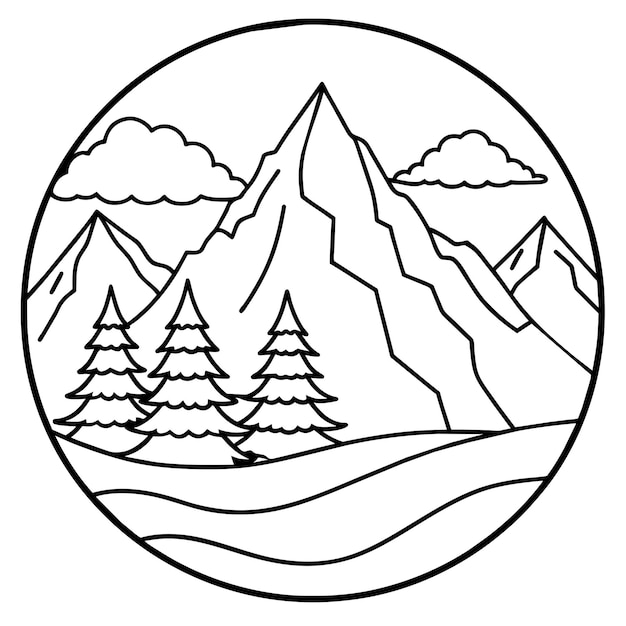 Vector coloring page mountain design