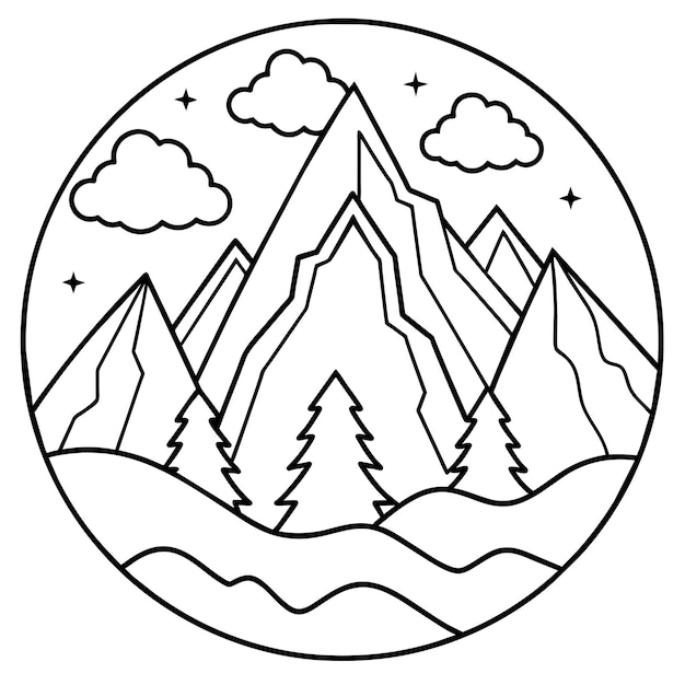 Coloring page mountain design