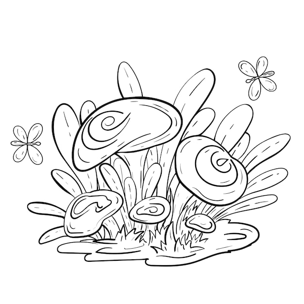 Coloring page mushrooms spot with butterflies