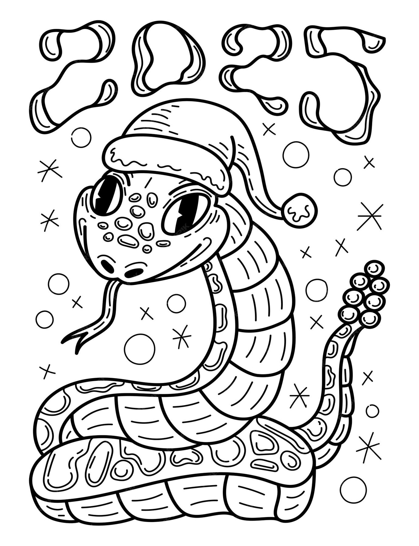 Premium Vector Coloring page New Year 2025 rattlesnake Hand drawn