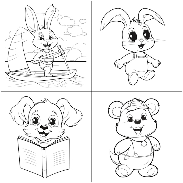 Coloring page outline Black and white animals illustration for coloring book Coloring for kids