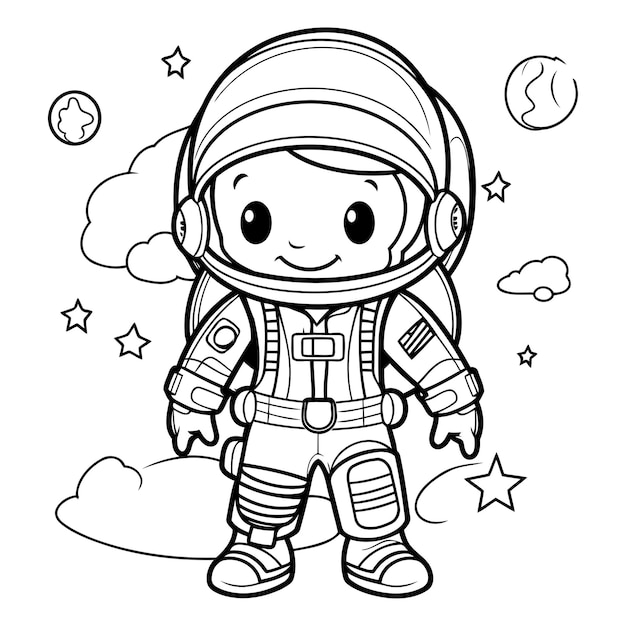 Coloring Page Outline Of Cartoon Astronaut Character Vector Illustration