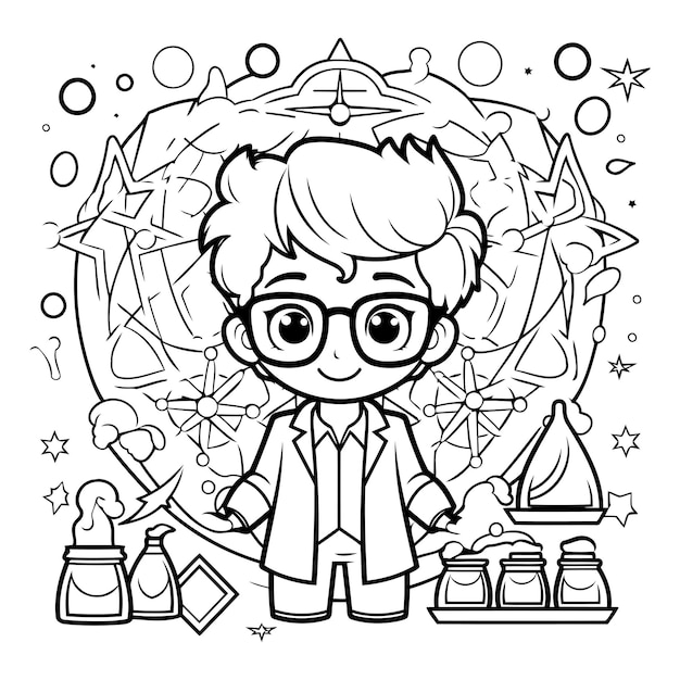 Coloring Page Outline Of cartoon boy with glasses Vector illustration