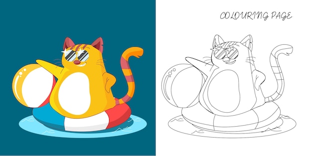 Coloring page outline of cartoon cat coloring book for kids