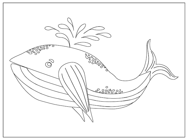 Coloring page outline of cartoon domestic and wild animals coloring book for kids whale