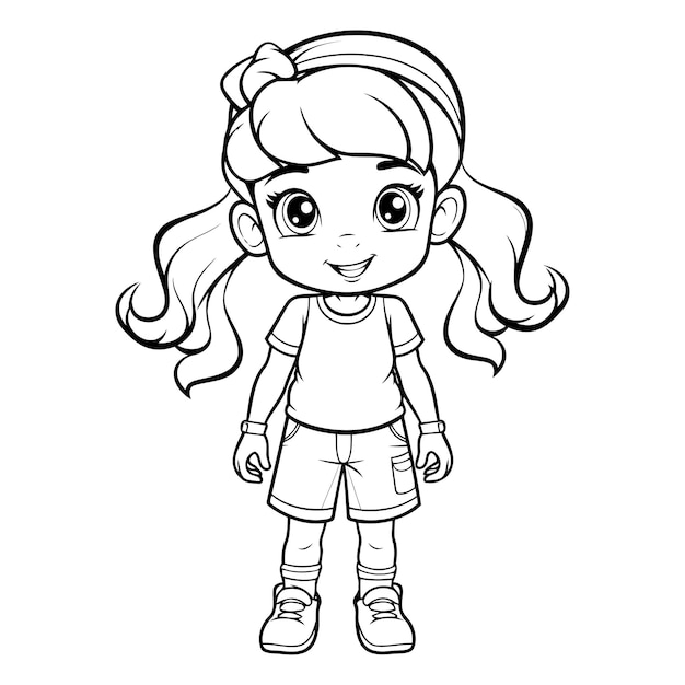 Coloring Page Outline Of cartoon little girl