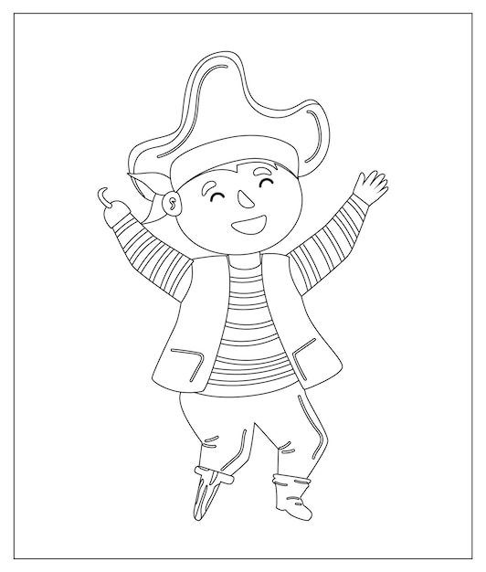 Coloring page outline of cartoon pirate with prothesis and hook coloring book for kids vector image