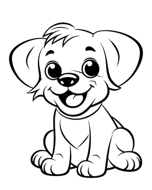 Coloring page outline of cartoon smiling cute little dog for kid