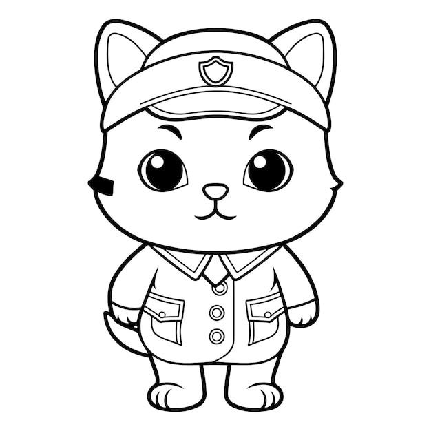 可愛い漫画の猫警察官のキャラクターのカラフルなページの概要