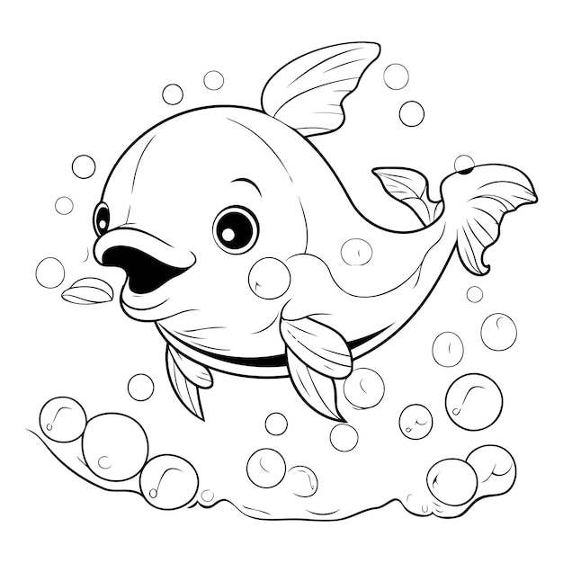 Vector coloring page outline of a cute cartoon fish vector