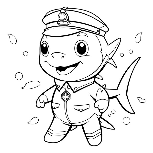 Vector coloring page outline of a cute cartoon marine captain character