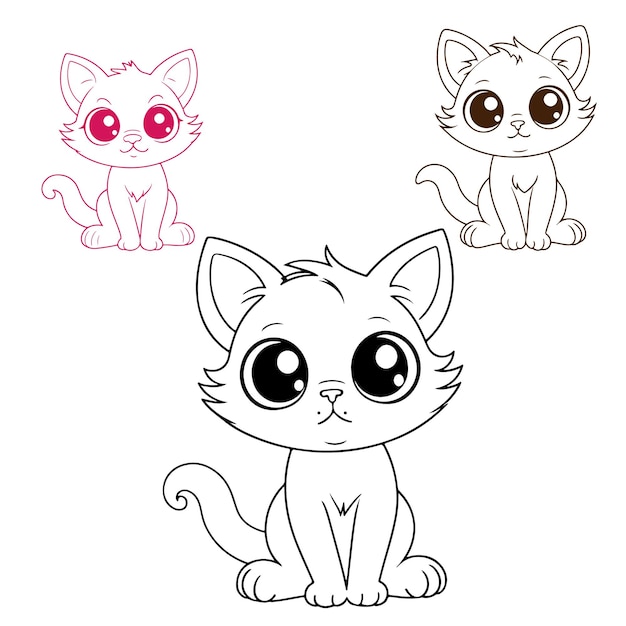 coloring page outline of cute cat vector