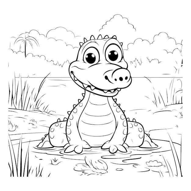 Coloring Page Outline Of Cute Crocodile Cartoon Character