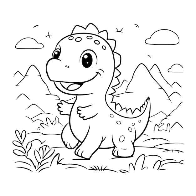 Coloring Page Outline Of Cute Dinosaur Cartoon Character Vector Illustration