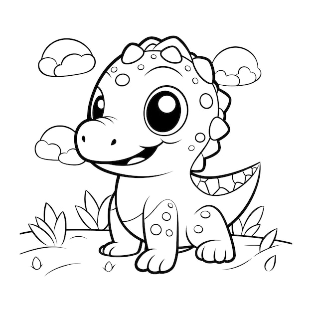 Coloring Page Outline Of Cute Dinosaur Vector Illustration
