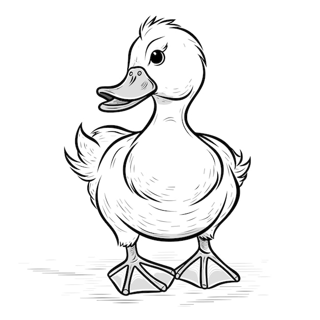 Coloring page outline of cute duck black and white animals cartoon illustration