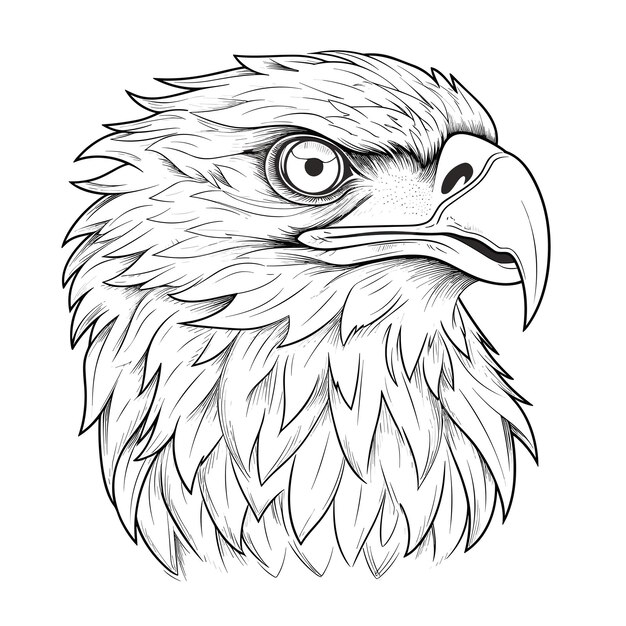Vector coloring page outline of cute eagle black and white animals cartoon illustration