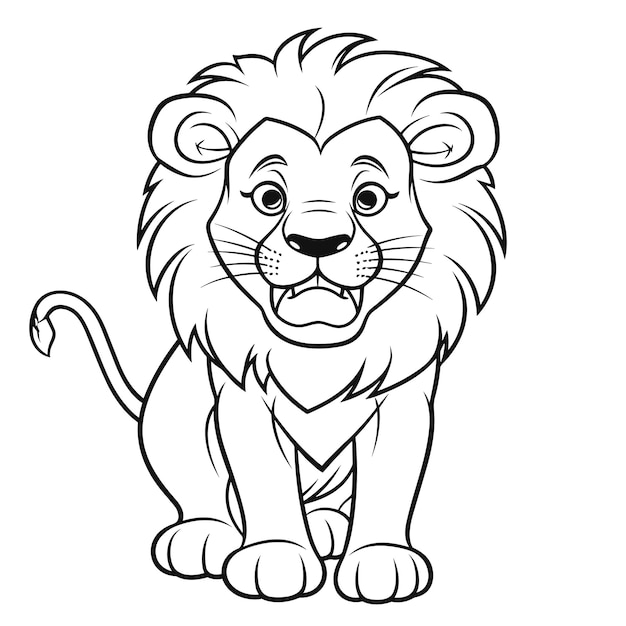 Vettore colorazione schema di un leone caricatura per bambini colorazione illustrazione vettoriale in bianco e nero