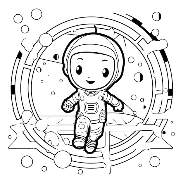 ベクトル 宇宙飛行士の漫画キャラクターのベクトルイラストのカラーページの概要