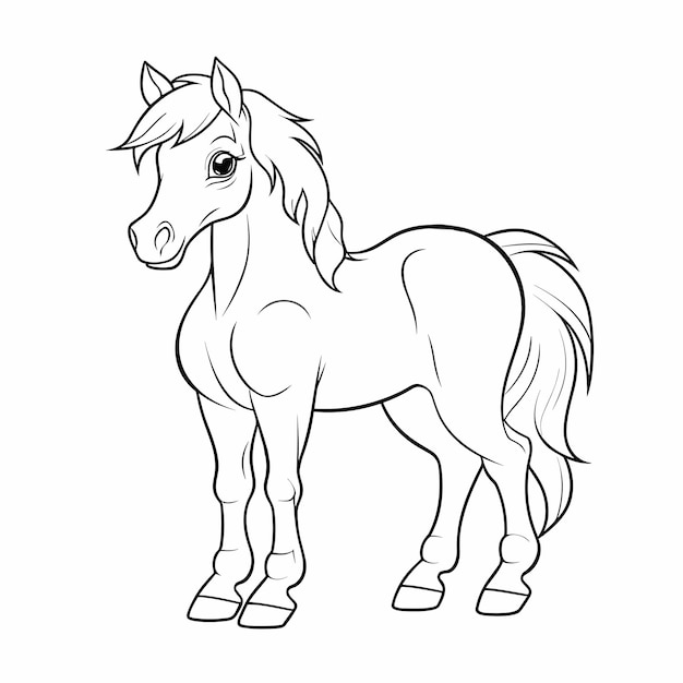 Вектор Раскраски контур симпатичной лошади маленький контур животного вектора черно-белый