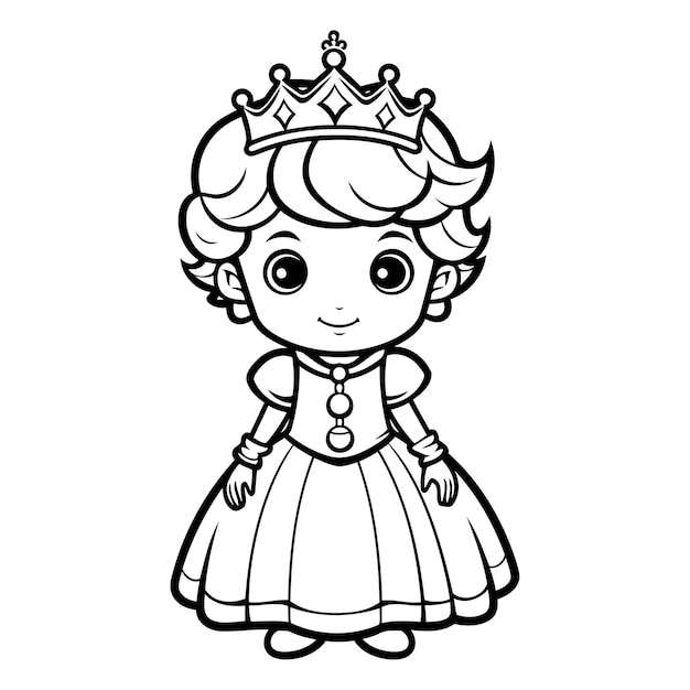 Vettore pagina da colorare contorno di una principessa con un vestito e una corona