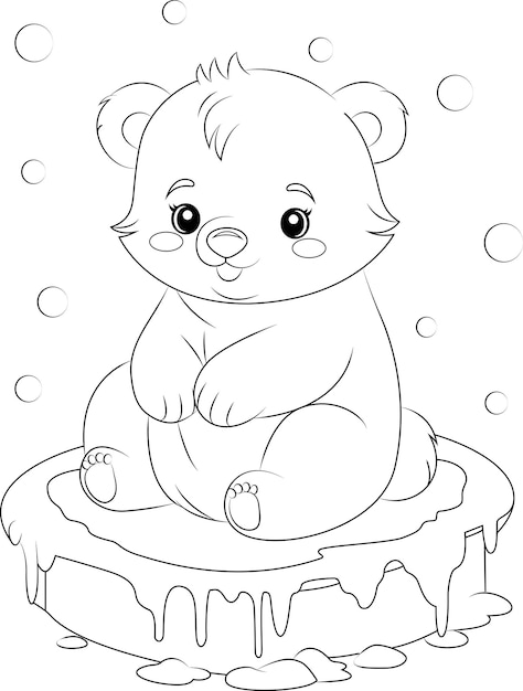 Coloring page a polar bear sits on a rock