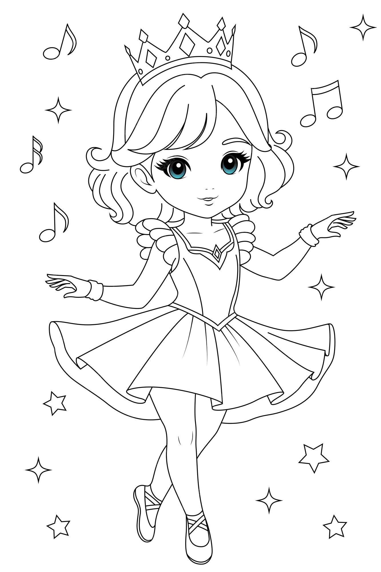 Premium Vector | Coloring page a princess is dancing for kids