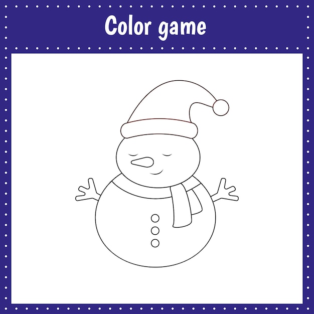 Coloring page of a snowman for kids education and activity Vector black and white illustration on white background