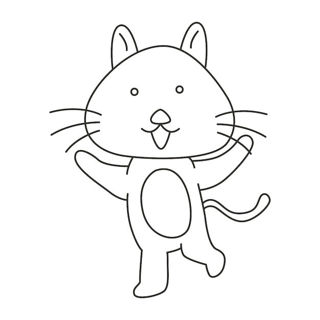 Coloring page vector illustration of cute cat smiling happy with unique pose