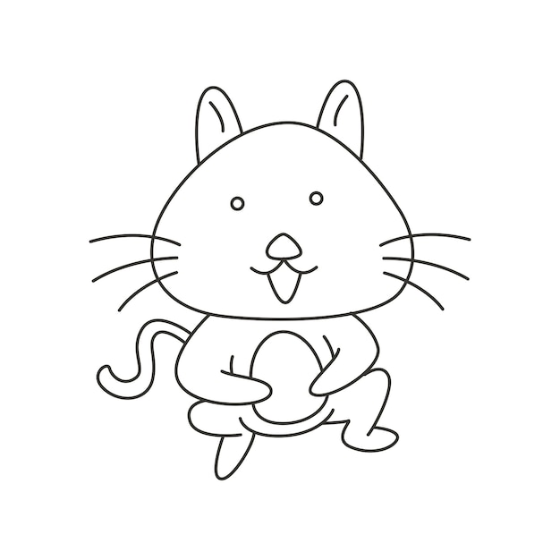 Coloring page vector illustration of cute cat smiling happy with unique pose