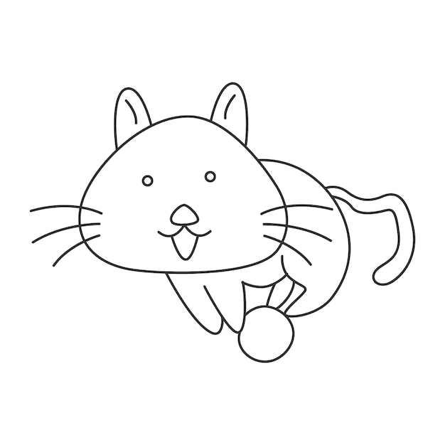 Coloring page vector illustration of cute cat smiling happy with unique pose