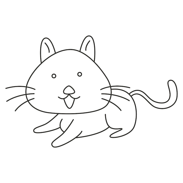 독특한 포즈로 행복하게 웃고 있는 귀여운 고양이의 색칠 페이지 벡터 일러스트 레이 션
